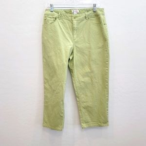 💕 Denim & Company Green Denim Cropped Pants Women's Size 10
